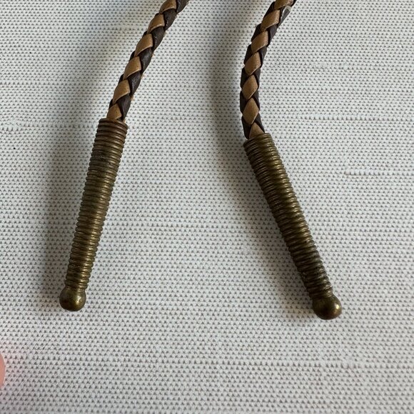 1960s–1970s Tooled Leather Saddle Bolo Tie, Western Bolo with Brass Tips - Picture 6 of 11